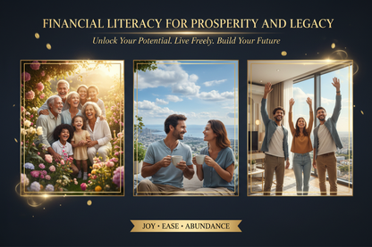 COLLECTION NAME: FINANCIAL LITERACY FOR PROSPERITY AND LAGACY DESIGN THIS COLLECTION IN A GOLD GREN BLUE AND SILVER WHITENESS  FLYER 16:9 THAT SHOW PEOPLE THE GLORY AND GOODNESS TO BECOME FREE GREAT WELL  WEALTHY  WITHOUT PRESSURE OVER STRESS THINKING ABOUT TOMORROW JUST FREEDOM AND HAPPINESS IT IS A WAY TO MOTIVATE SHOW REALISTIC  PEOPLE  WHITH HAPPY LIFE AND HAPPY JOURNEY 