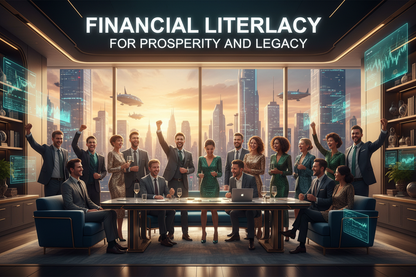 COLLECTION NAME: FINANCIAL LITERACY FOR PROSPERITY AND LAGACY DESIGN THIS COLLECTION IN FUTURISTIC A GOLD GREN BLUE AND SILVER WHITENESS  FLYER 16:9 THAT SHOW REALISTIC WEALTHY PEOPLE  OFFICE MAN BUSINESS MAN AND WOMAN THE GLORY AND GOODNESS TO BECOME FREE GREAT WELL  WEALTHY  WITHOUT PRESSURE OVER STRESS THINKING ABOUT TOMORROW JUST FREEDOM AND HAPPINESS IT IS A WAY TO MOTIVATE SHOW PEOPLE  WHITH HAPPY LIFE AND HAPPY JOURNEY