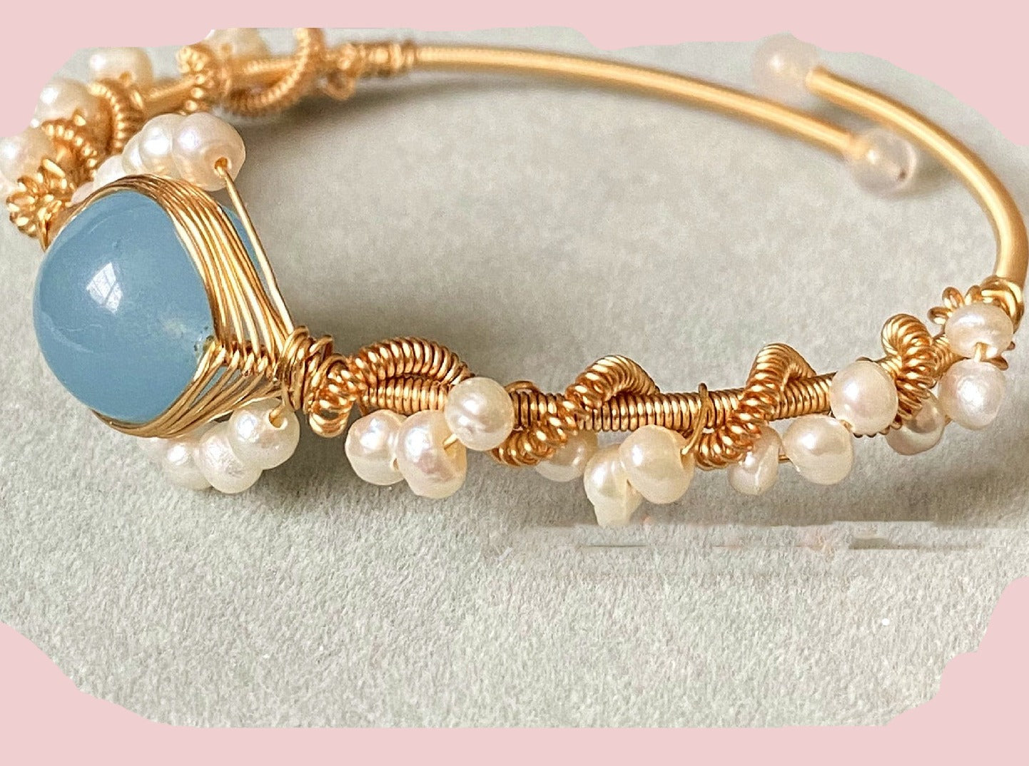 14K GoldWrapped Handmade Bracelet Hailan Baohai Sapphire Natural White Pearl Bracelet