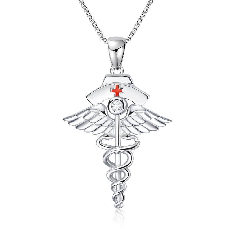 Sterling Silver Stethoscope Nurse Necklace Caduceus Angel Nursing Themed Pendant Necklace for Women Girls