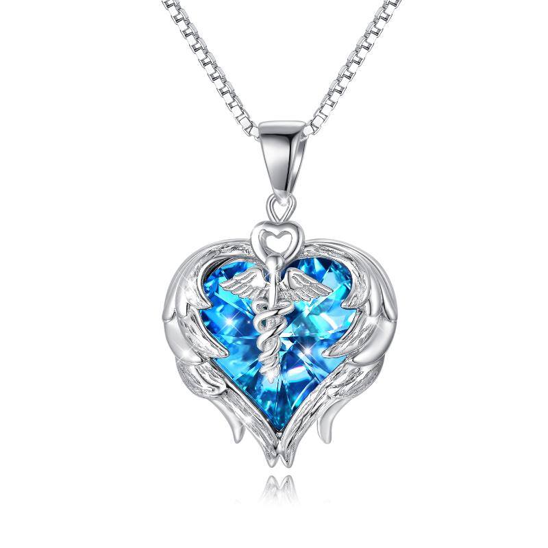 Nurse Gifts for Women 925 Sterling Silver Nurse Necklace with Caduceus Angel Wing Heart Charm