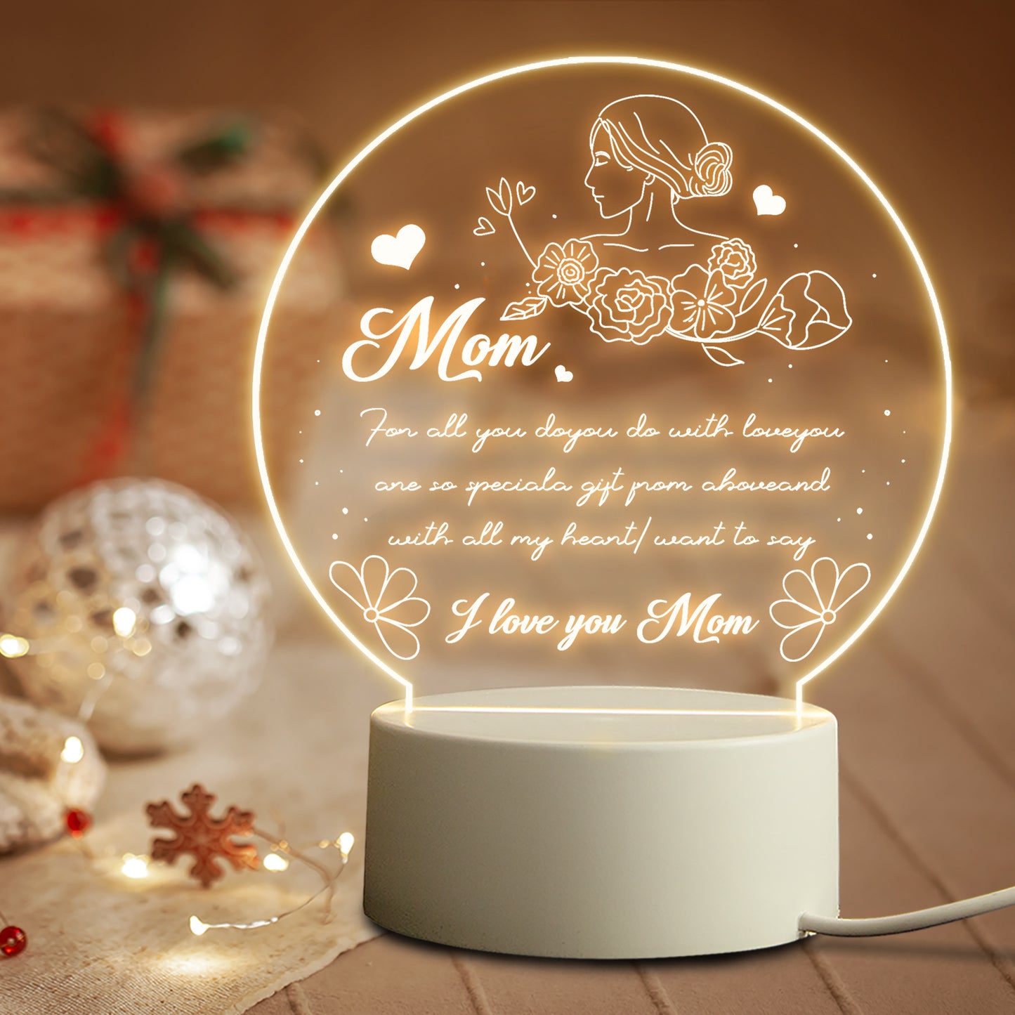 Mother's Day Birthday Personalized Gift USB LED 3D Night Light Bedroom Decoration Bedside Table Lamp Unique Gift For Mom